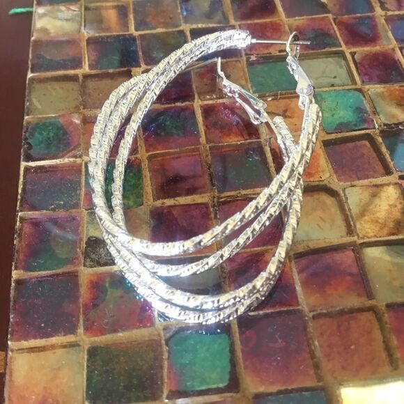 NWOT Silver Tone Double Oval Hoop Earrings - Picture 5 of 7